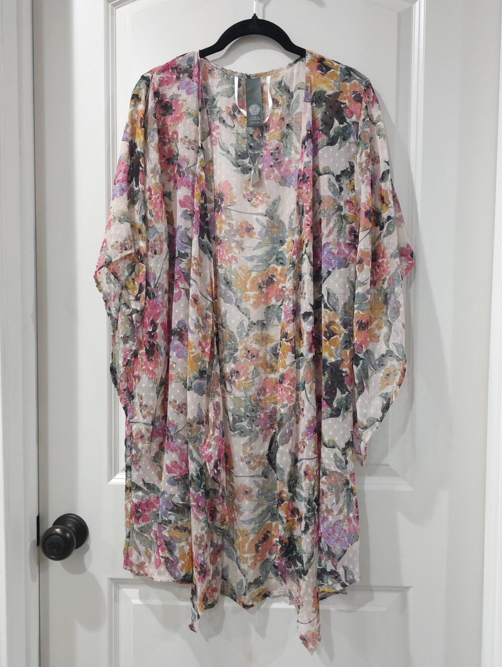 VINCE CAMUTO Floral Swiss Dot Kimono | Boho Resort Cover-Up Summer Romantic, OS - Picture 2 of 12